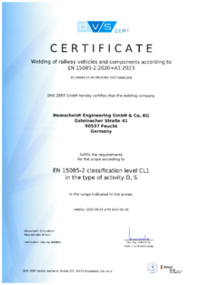 DIN EN 15085 Zertifikat