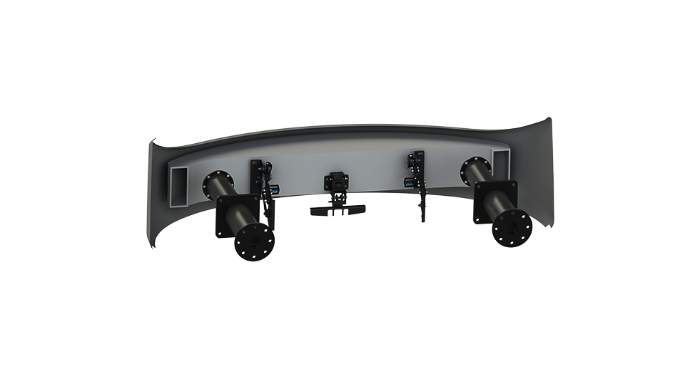 Detailed view of fully integrated complete nose module systems for light rail vehicles