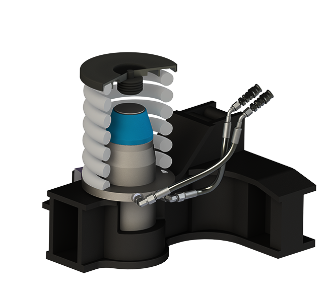 Detailed view of the automatic wheel wear compensation system (HEAS), designed to equalize wheel wear