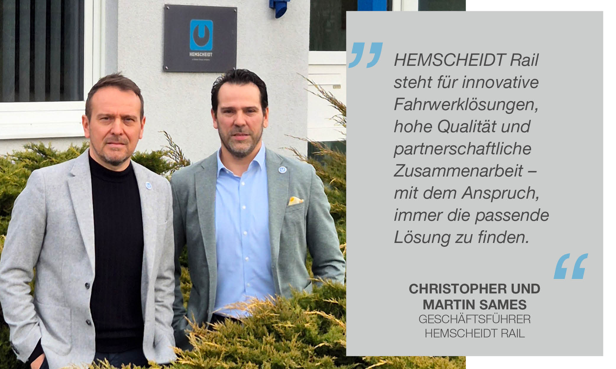 Foto von Christopher und Martin Sames. Die Geschäftsführer von HEMSCHEIDT Rail