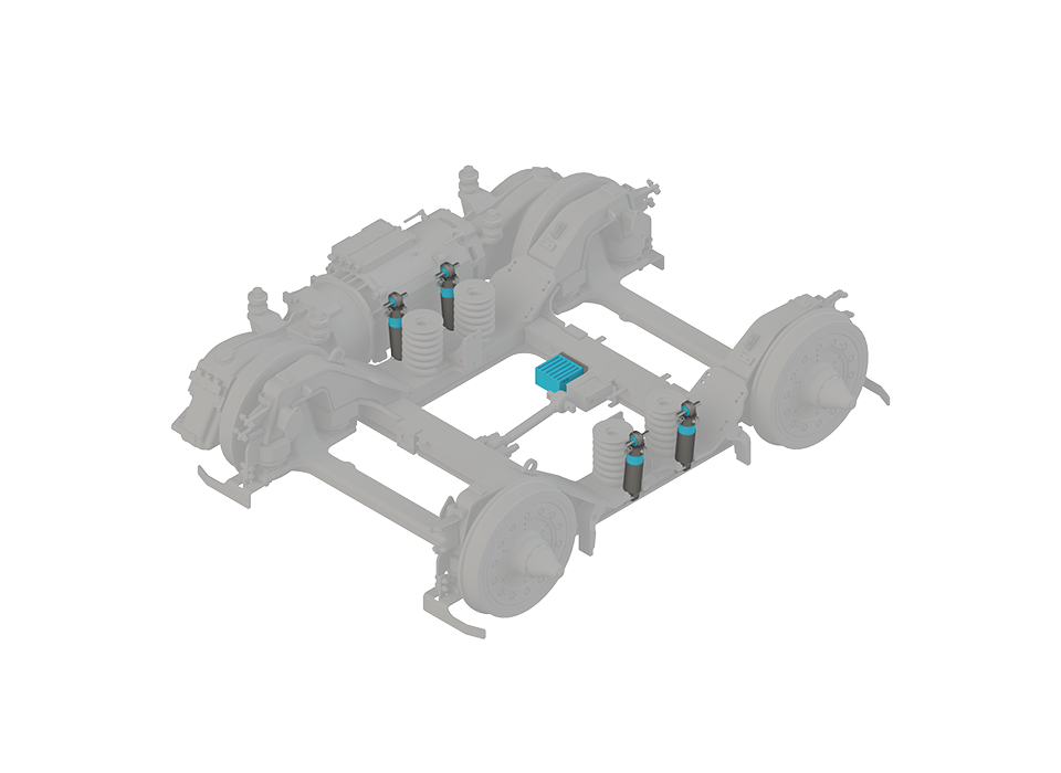 Detailed view of the automatic leveling system (HELCS), which provides highly precise and adaptive solutions for controlling the ride height of trains